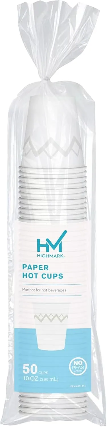 Highmark Paper Hot Cups, 10 Oz, Printed White, Pack Of 50