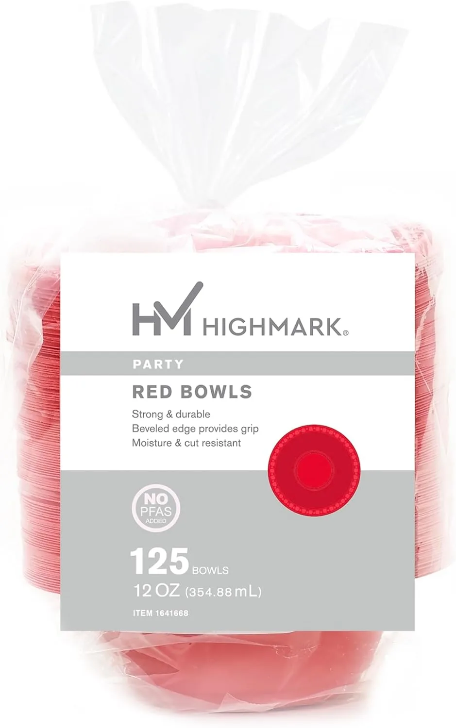 Highmark® Plastic Bowls, 12 oz, Red, Pack Of 125