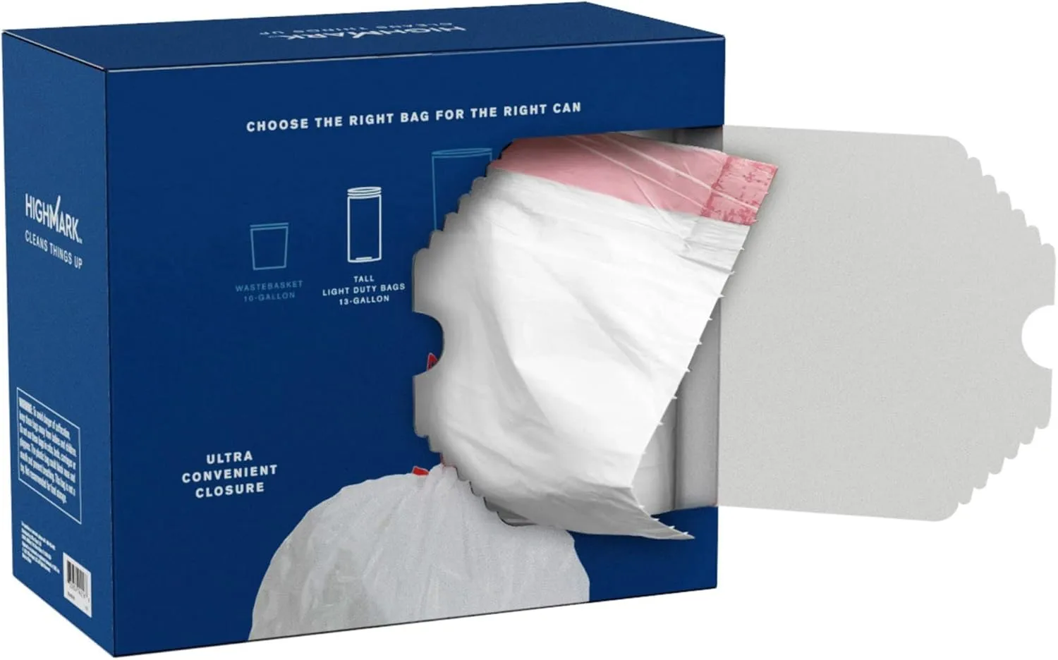 Highmark Tall 0.6 mil Drawstring Kitchen Trash Bags, 13 Gallon, 27.375in x 24in, White, Box Of 200