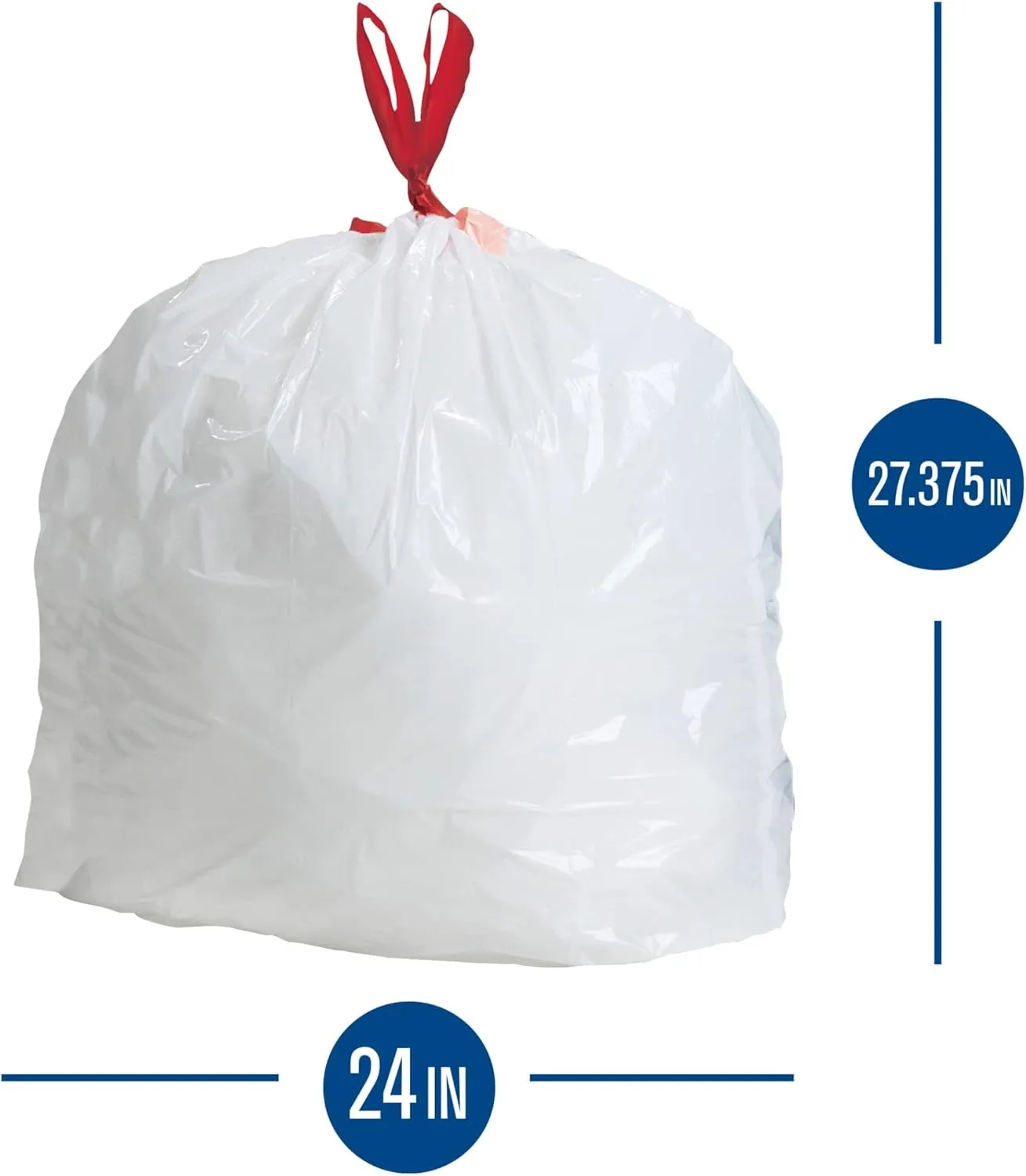 Highmark Tall 0.6 mil Drawstring Kitchen Trash Bags, 13 Gallon, 27.375in x 24in, White, Box Of 200