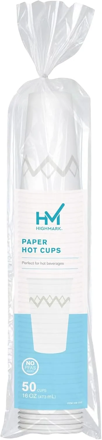 Highmark Paper Hot Cups, 16 Oz, Printed White, Pack Of 50