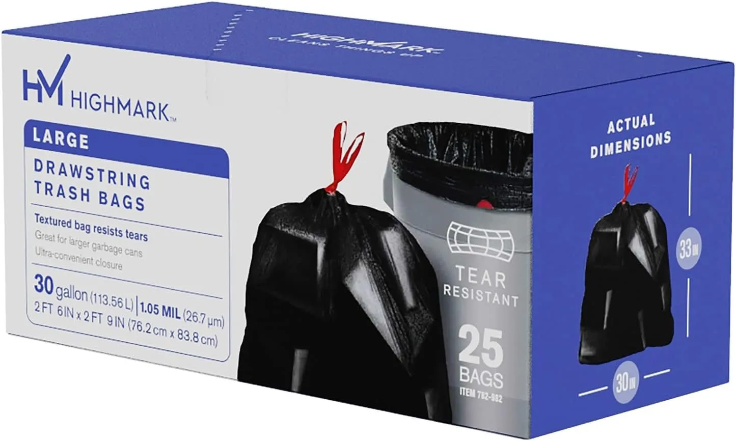 Highmark Low-Density Trash Bags, 30 Gallon, 30in x 33in, Box of 25 (DP782982)