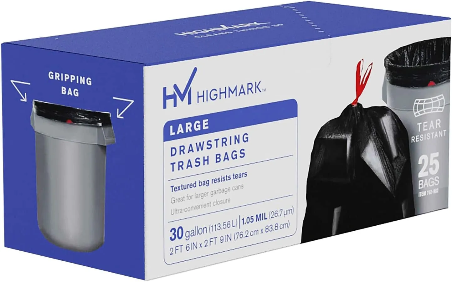 Highmark Low-Density Trash Bags, 30 Gallon, 30in x 33in, Box of 25 (DP782982)