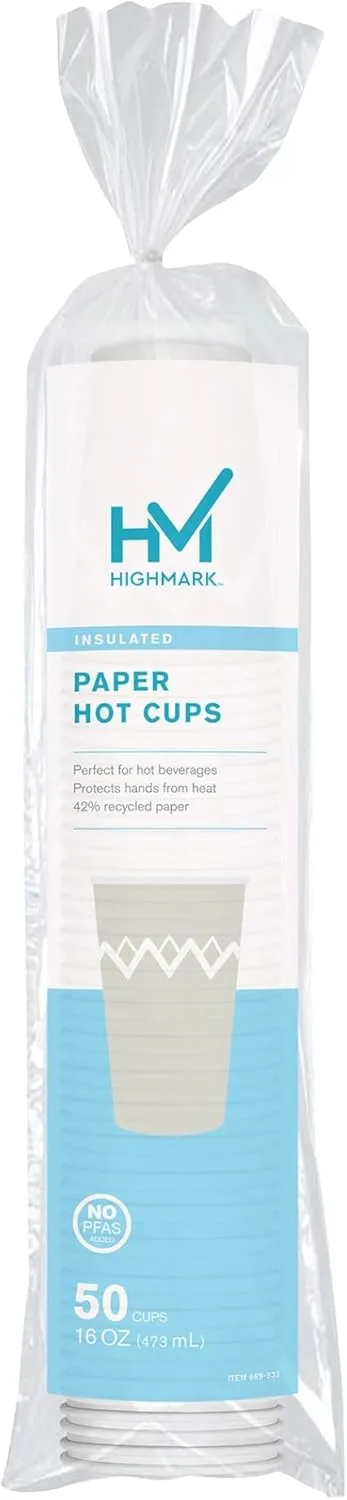 Highmark Insulated Hot Cups, 16 Oz, 42% Recycled, Gray/White, Pack Of 50