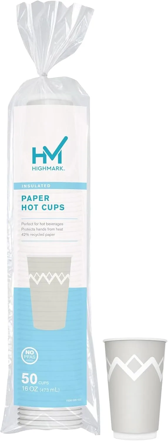 Highmark Insulated Hot Cups, 16 Oz, 42% Recycled, Gray/White, Pack Of 50