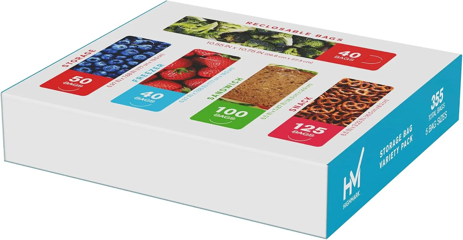 Highmark® Plastic Storage Bags, Variety Pack, Clear, Pack Of 355 Bags