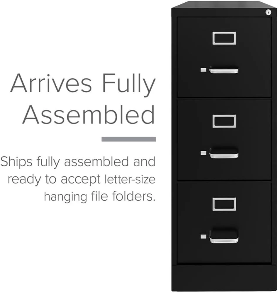 Hirsh 22-in Deep 3 Drawer - Letter Width - Vertical Metal File Cabinet - Black - Commercial Grade - Fully Assembled