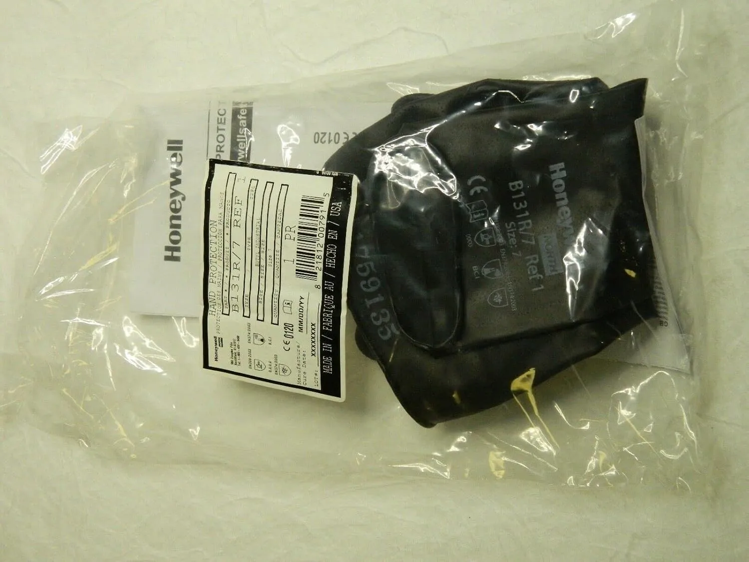 Honeywell B131R/7 Work Gloves, Unsupported Butyl, Size 7