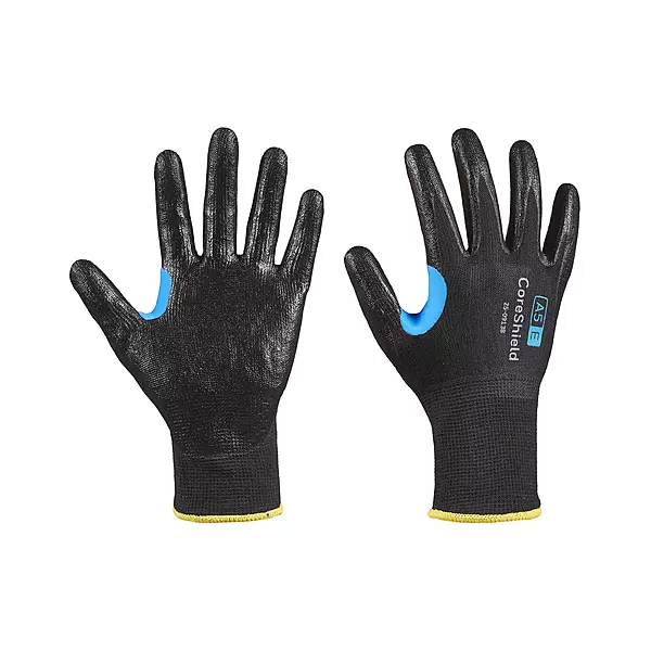 Honeywell CoreShield 13-Gauge Cut-Resistant Glove — Black Nitrile Coating, A5/E, Size 9/L