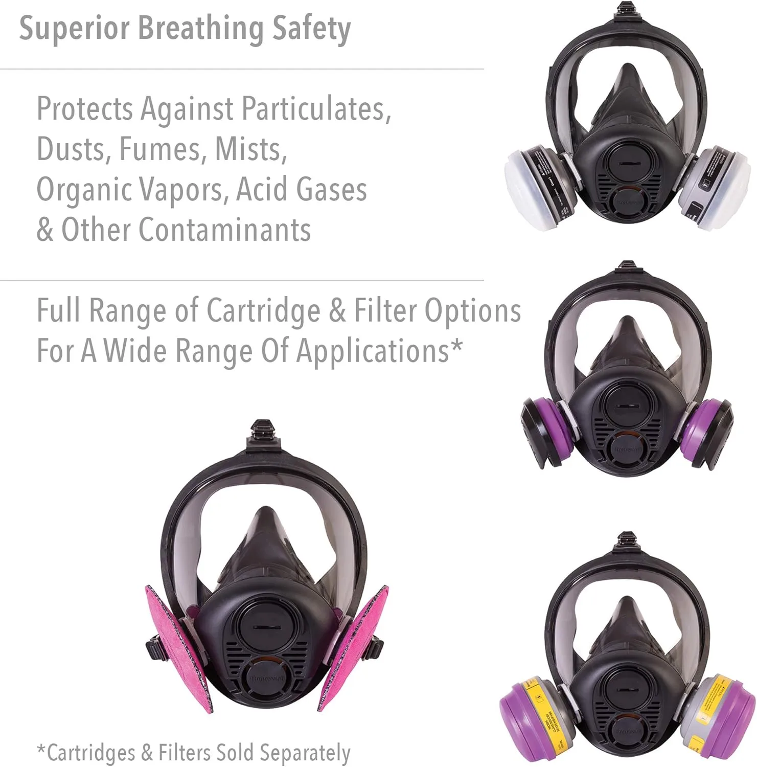Honeywell North RU6500 Series Niosh-Approved Full Facepiece Silicone Respirator, Medium (RU65001M) 1 Count (Pack of 1)