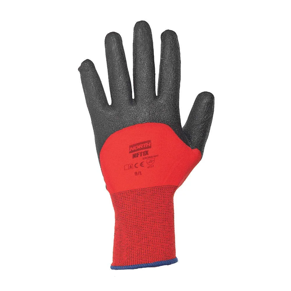Honeywell NorthFlex Red X? - 15 Gauge Seamless red Nylon Liner - Black Foamed PVC Palm Coating to The Knuckles