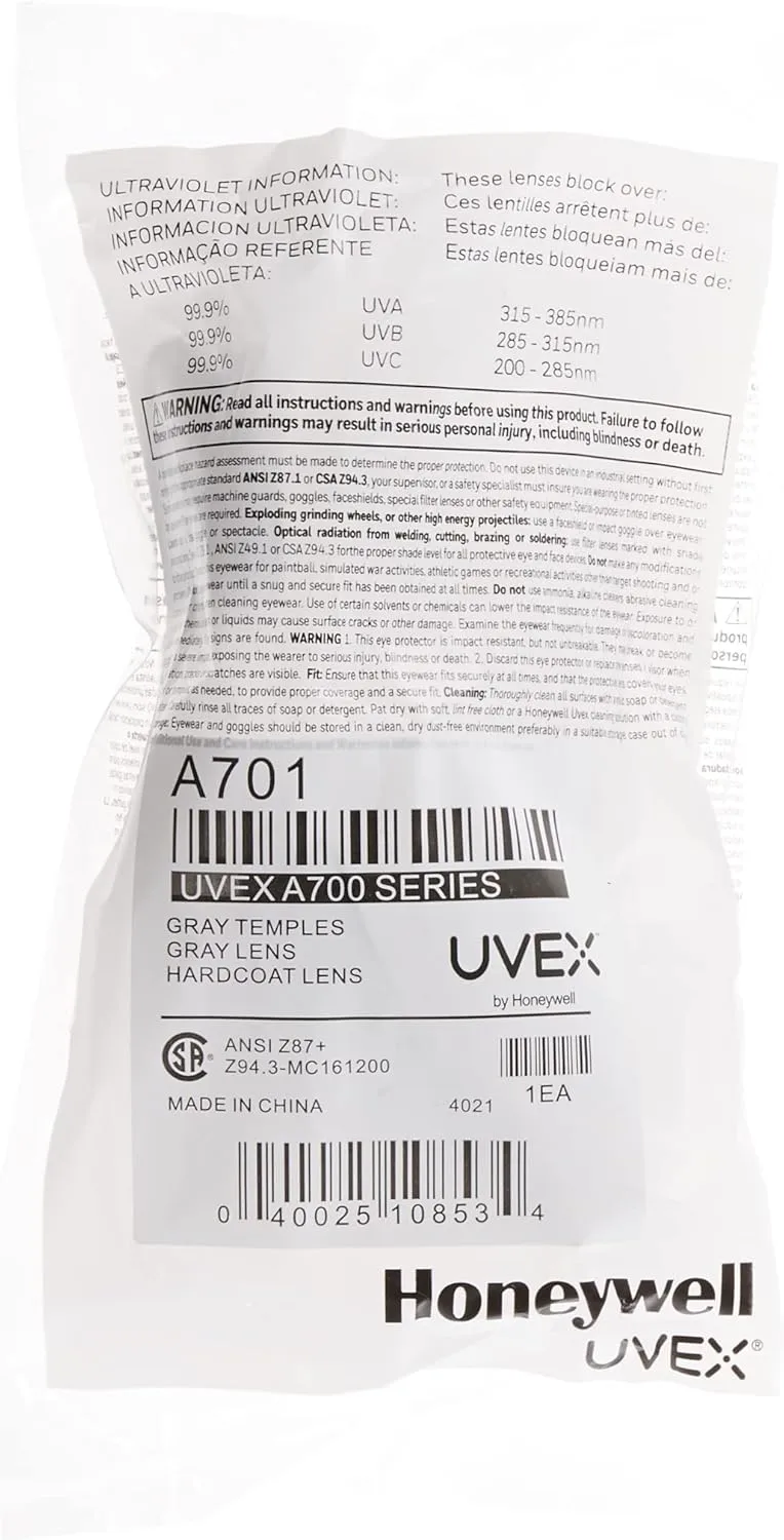 Honeywell Uvex A701 Safety Glasses - Gray Anti-Scratch (Pack of 2)