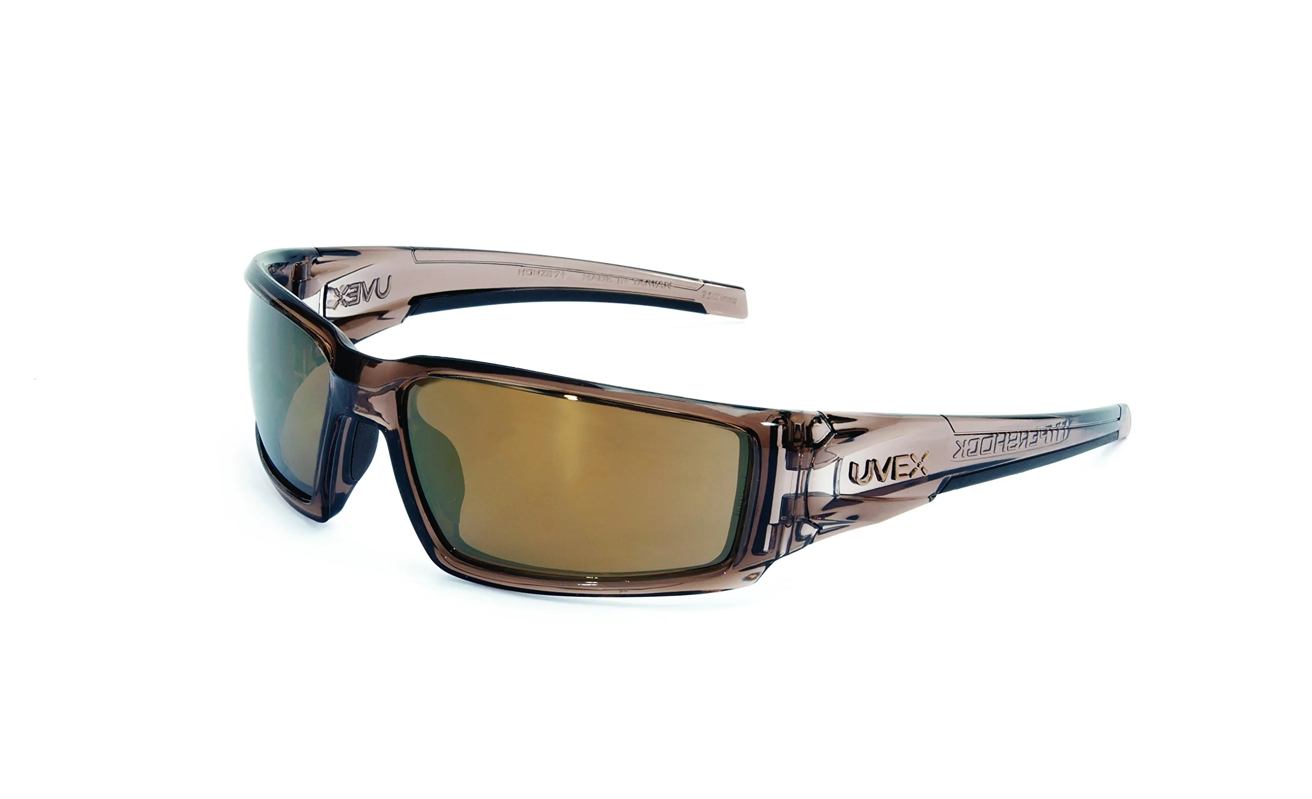 Honeywell Uvex Hypershock Safety Glasses, Brown Frame with Gold Mirror Lens & Anti-Scratch Hardcoat (S2964) 5.6 x 1.7 inch
