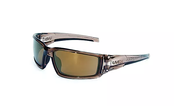 Honeywell Uvex Hypershock Safety Glasses, Brown Frame with Gold Mirror Lens & Anti-Scratch Hardcoat (S2964) 5.6 x 1.7 inch