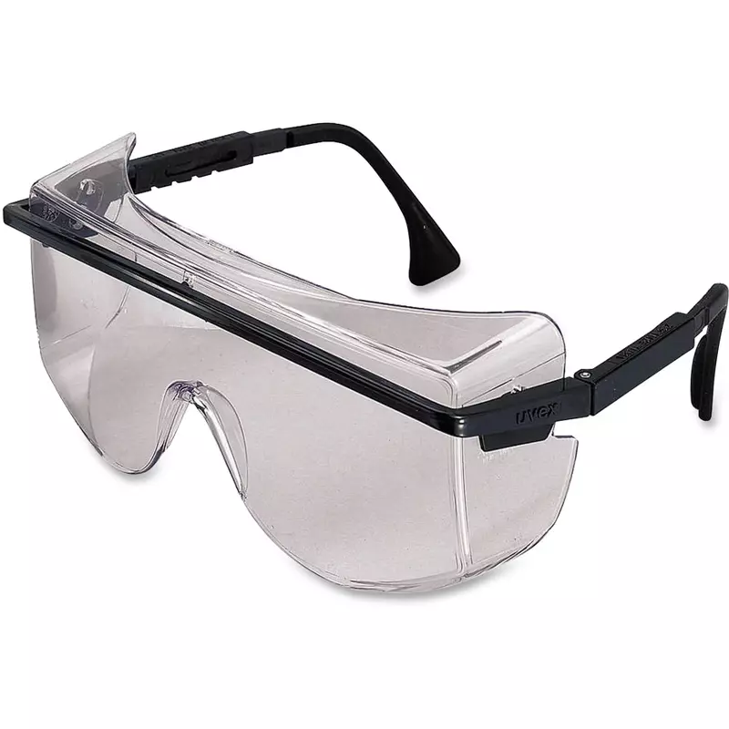 Honeywell Uvex Shade 5.0 Safety Glasses, Scratch-Resistant, OTG One Size Clear Lens, Black Frame