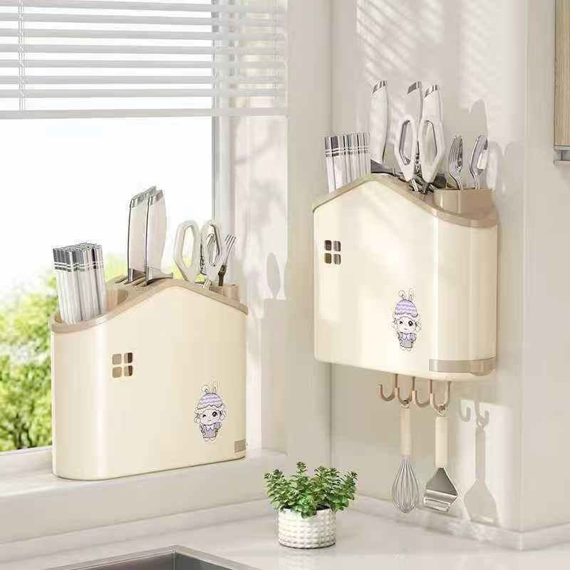 PUNCH-FREE WALL / DESKTOP UTENSILS RACK KNIVES RACK WITH HOOKS