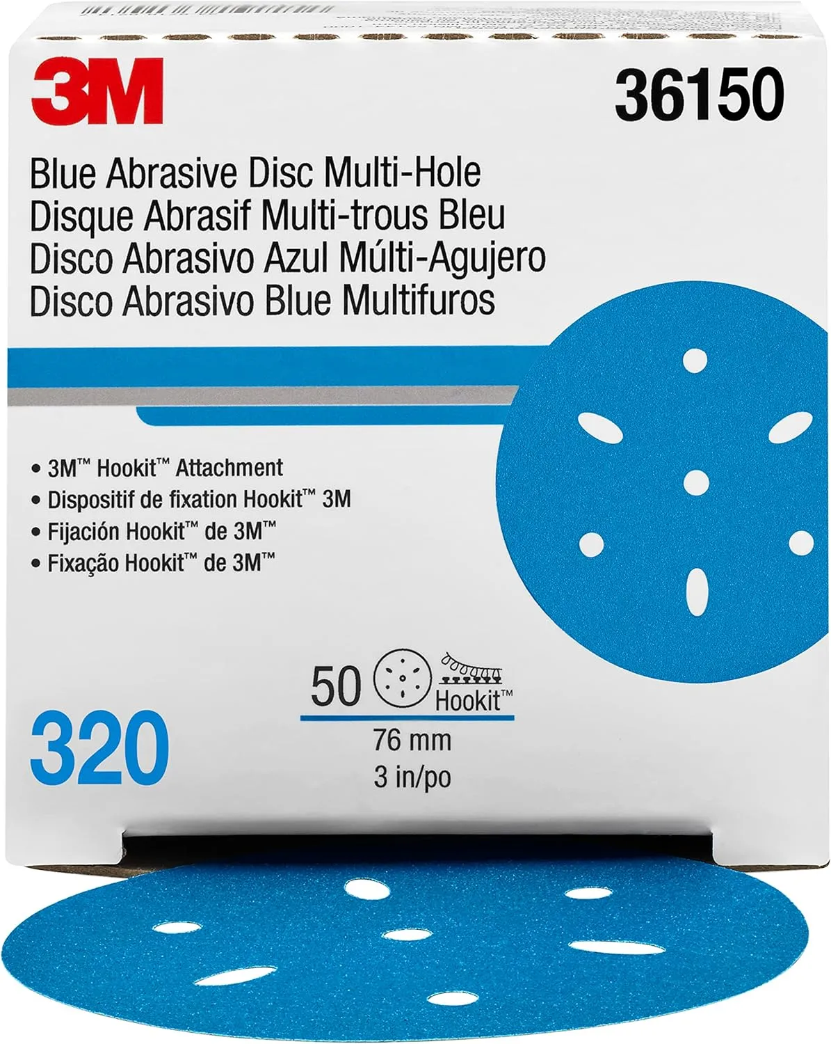 Hookit 3M Blue Abrasive Disc 321U — 3 in, 320 Grit (Model 36150, 50/Carton)