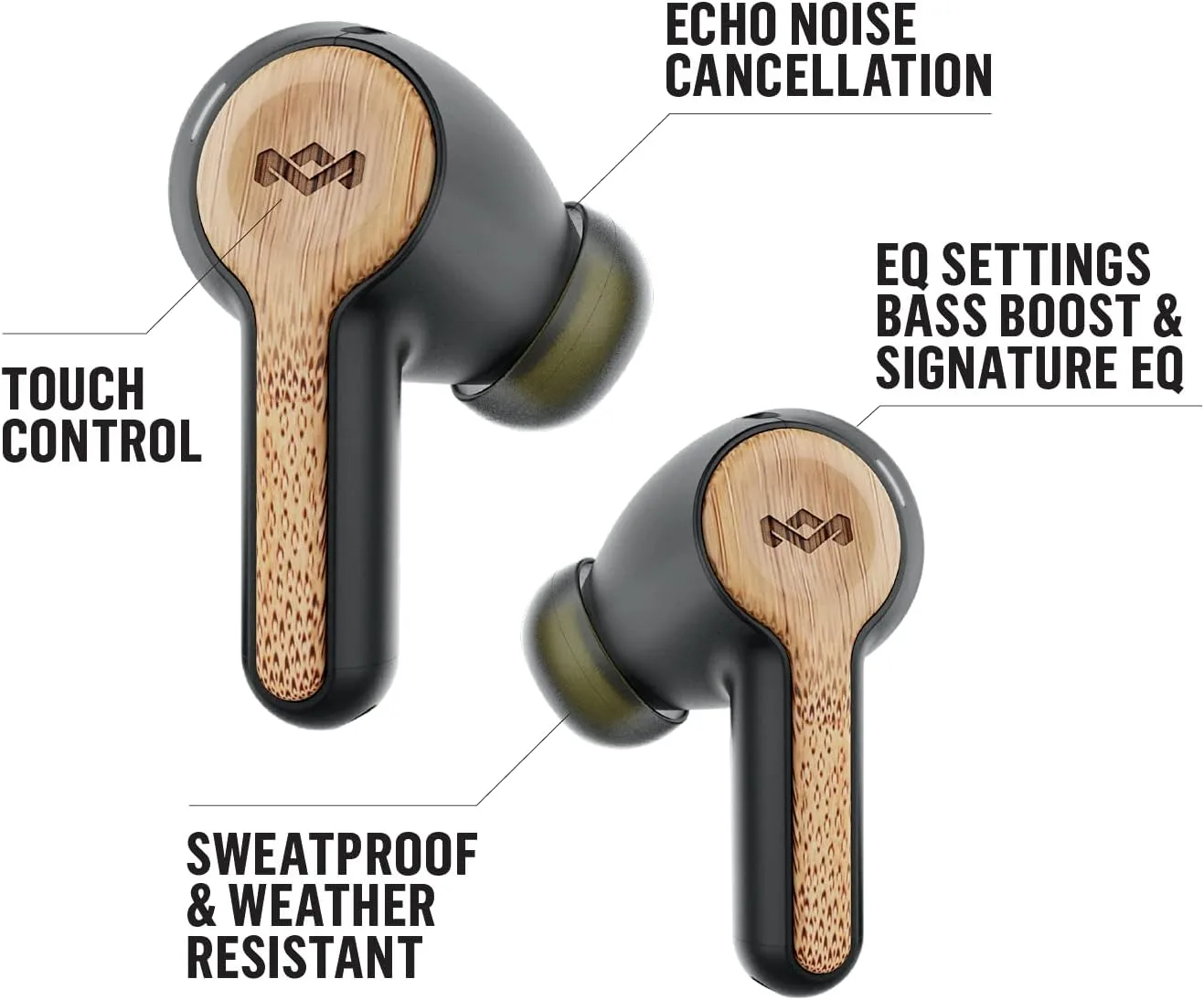 House of Marley Rebel True Wireless Earbuds with Microphone, Bluetooth 5.0, 8-Hour Battery
