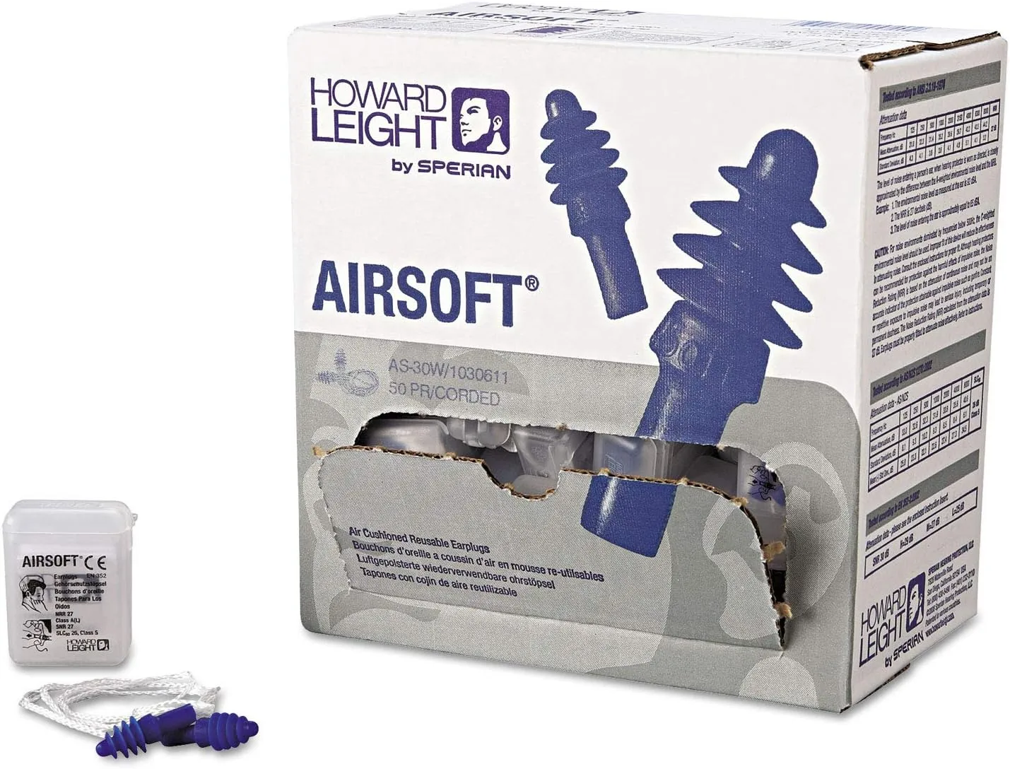 Howard Leight AS30W Airsoft Reusable Air Cushioned Earplugs Corded