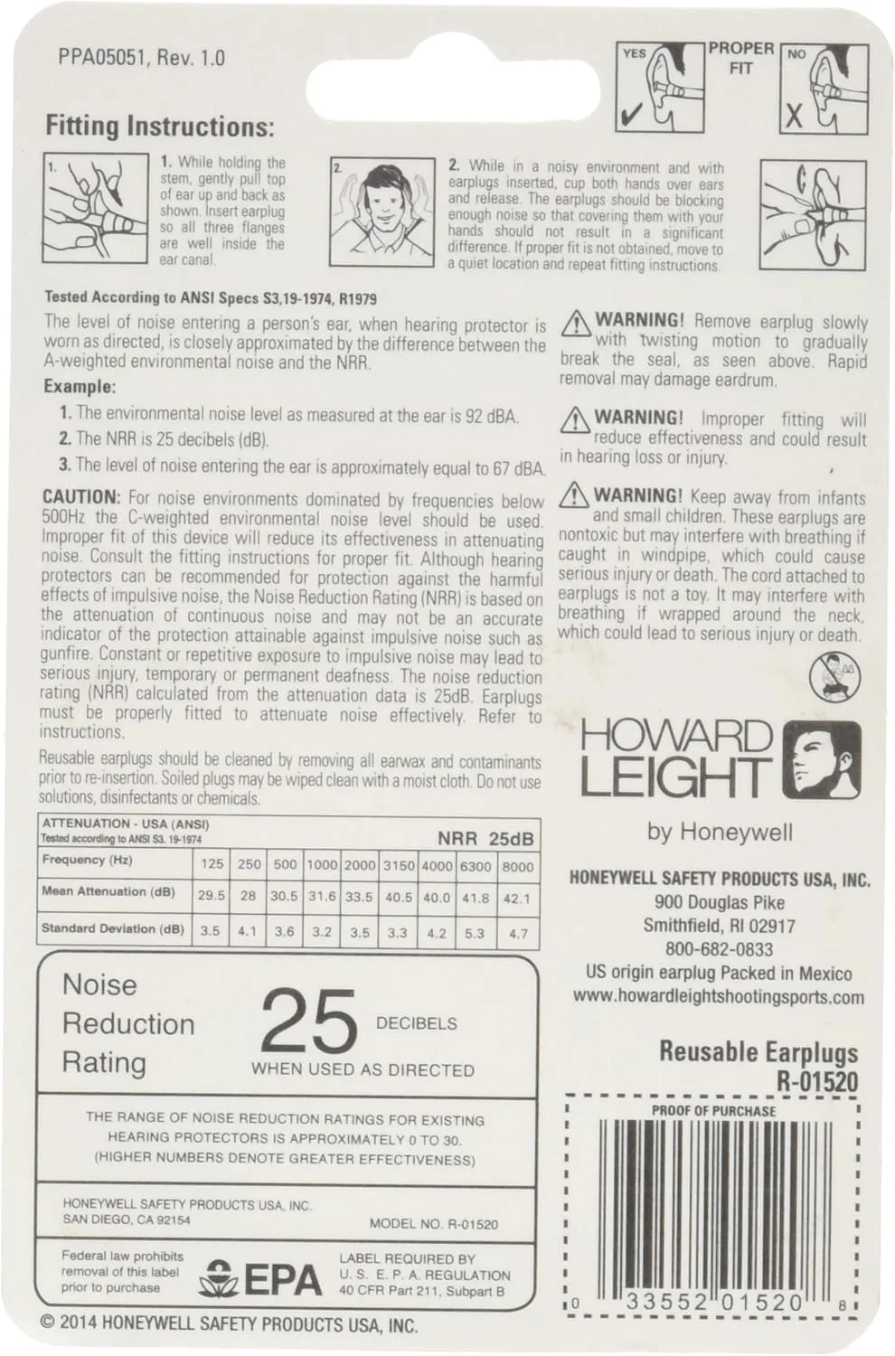 Howard Leight by Honeywell SmartFit Corded Reusable Shooting Earplugs, 2-Pairs (R-01520)