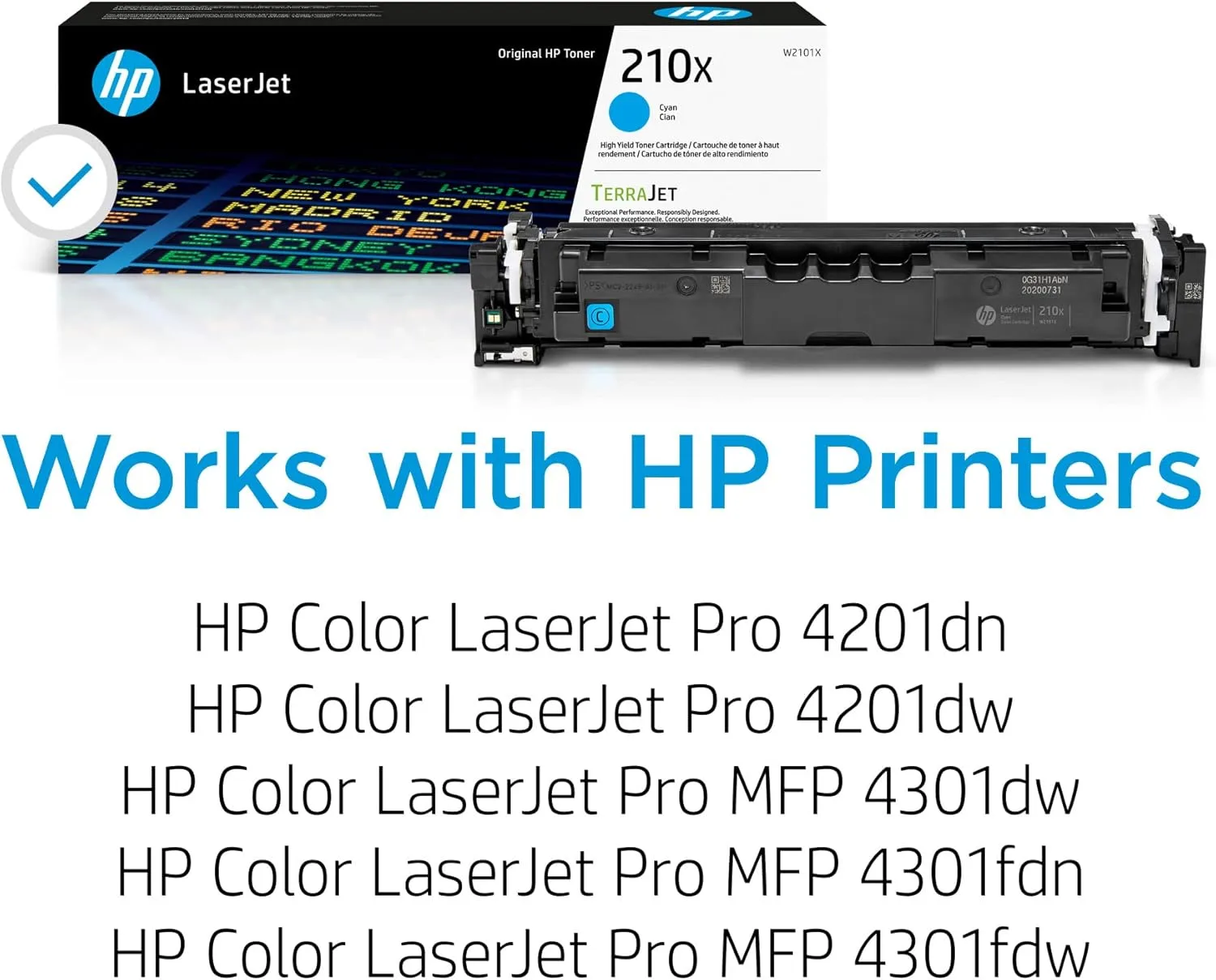 HP 210X Cyan High-Yield Toner Cartridge | Works Color Laserjet Pro 4201, Color Laserjet Pro MFP 4301 Series | W2101X