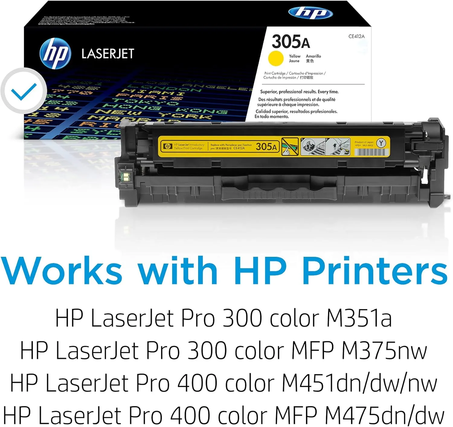 HP 305A (CE412A) Yellow Original LaserJet Toner Cartridge - 2600 Page Yield