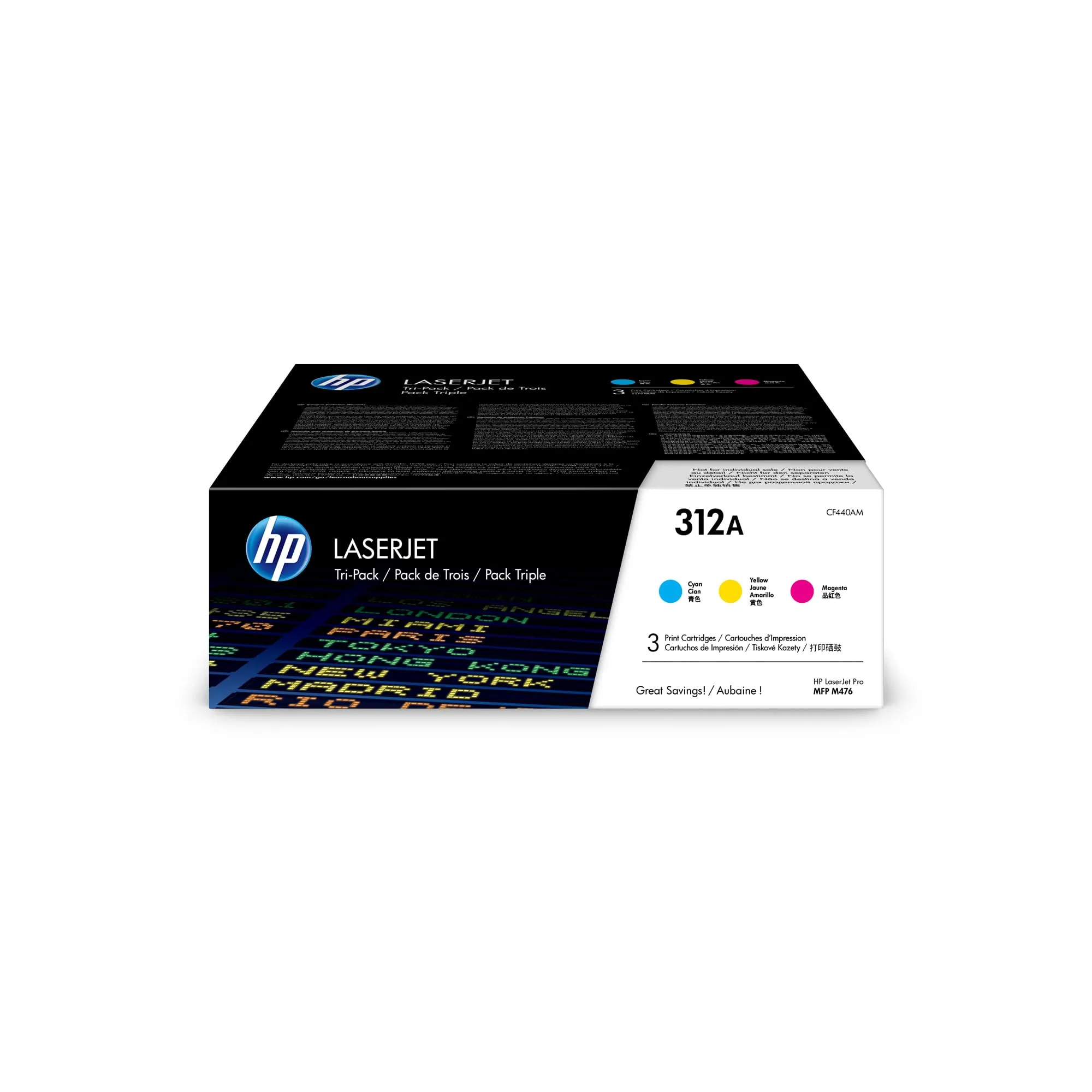 HP 312A (CF440AM) Cyan, Magenta, Yellow Toner Cartridges - 3-Pack