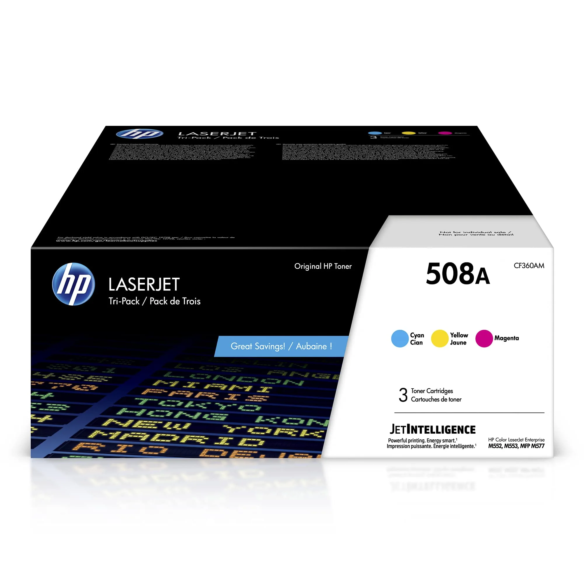 HP 508A Cyan, Magenta, Yellow Toner Cartridges for HP Printers (3-pack) | Works with Color LaserJet Enterprise M552, M553; Color LaserJet Enterprise MFP M577 Series | CF360AM