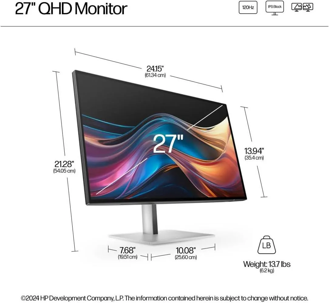 HP 727pq 27in WQHD LED Monitor - Natural Silver