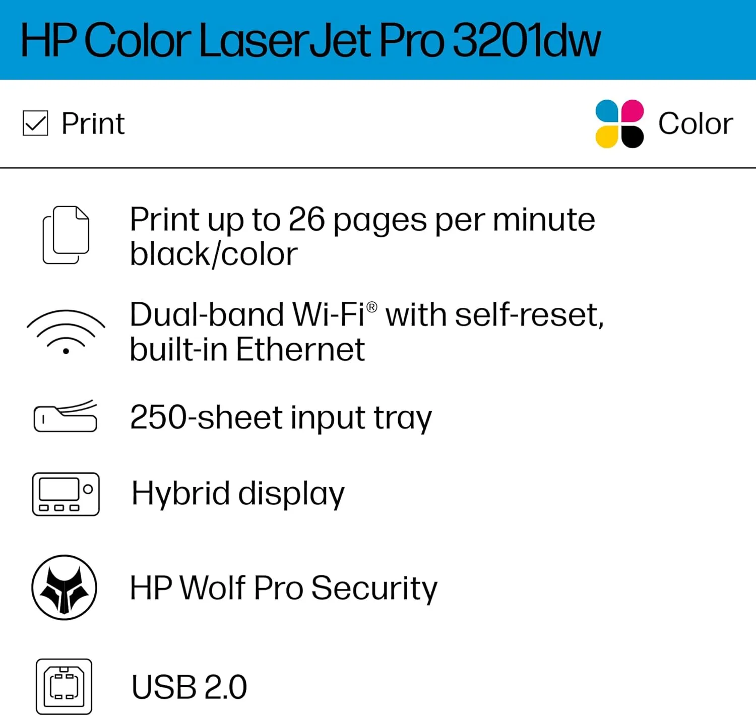HP Color LaserJet Pro 3201dw Wireless Color Laser Printer