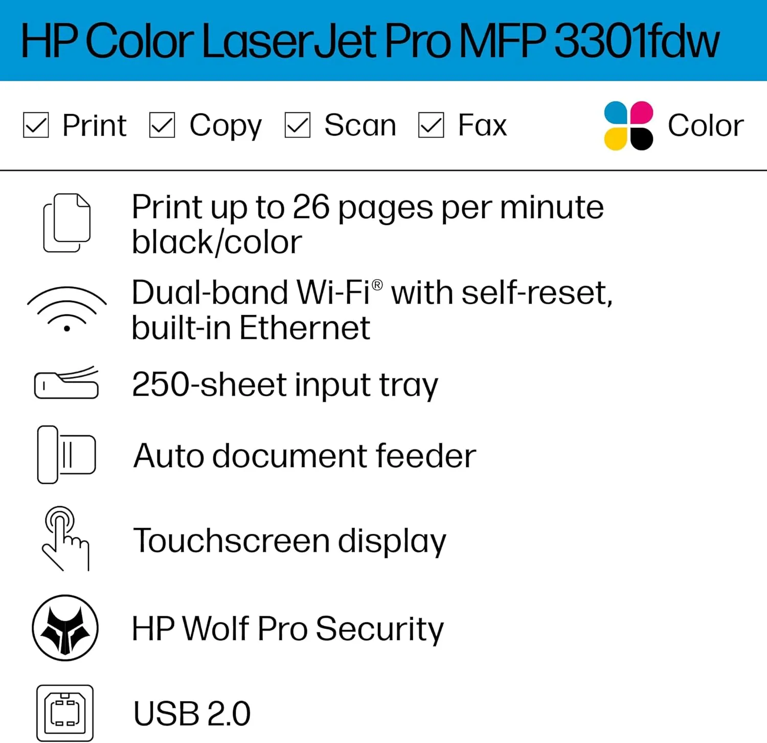 HP Color LaserJet Pro MFP 3301fdw Wireless All-in-One Color Laser Printer