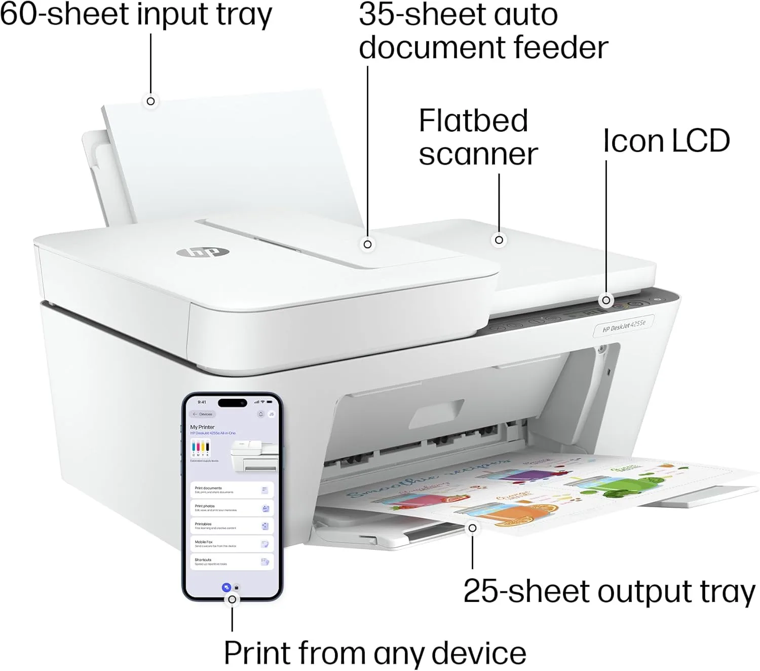 HP DeskJet 4255e Wireless All-in-One Color Inkjet Printer, Scanner, Copier, Best-for-Home (588S6A)