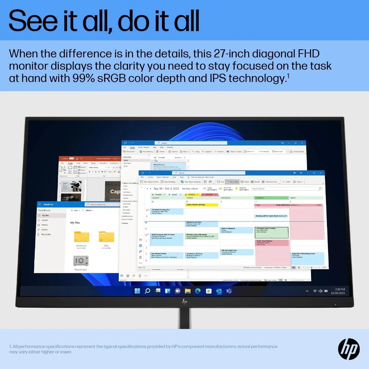 HP E27 G5 27" Class Full HD LCD Monitor - 16:9 - Black, Silver
