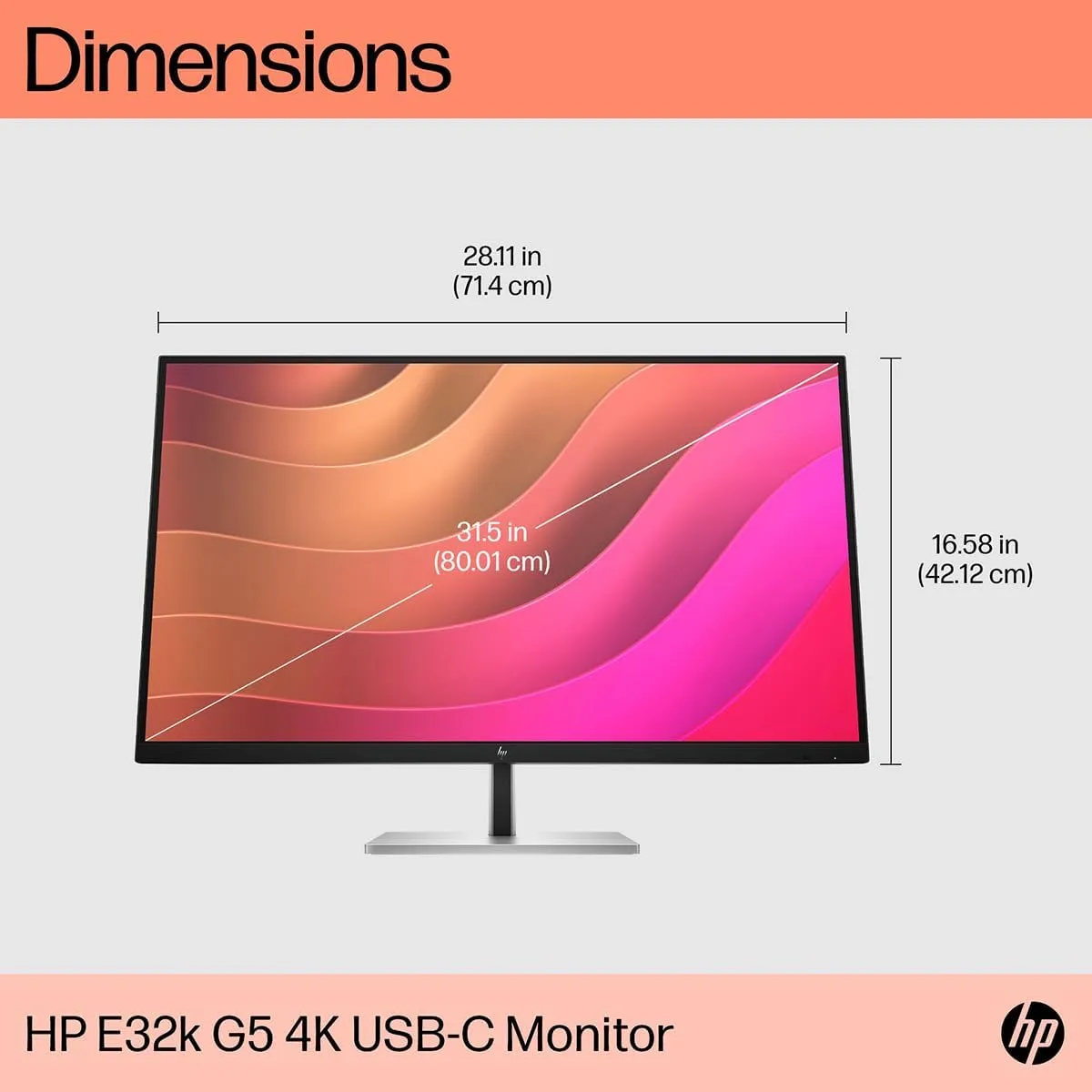 HP E32k G5 31.5in 4K USB-C UHD Monitor - Black/Silver