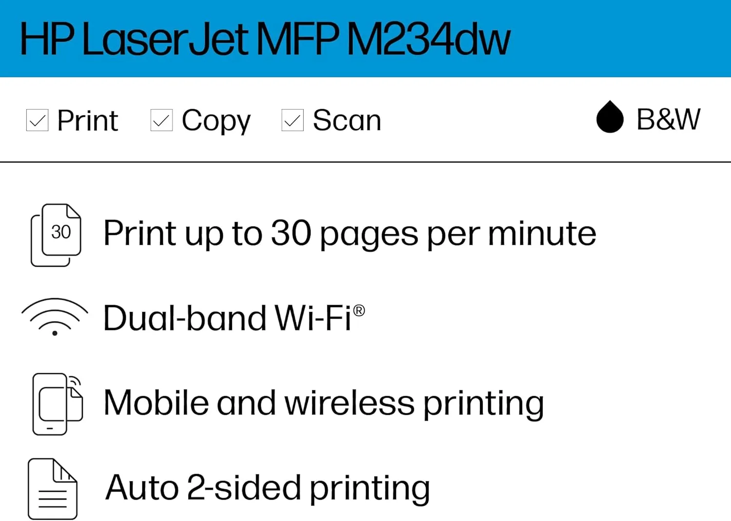 HP LaserJet MFP M234dw Wireless Printer, Print, scan, copy, Fast speeds, Easy setup, Mobile printing, Best-for-small teams, Instant Ink eligible