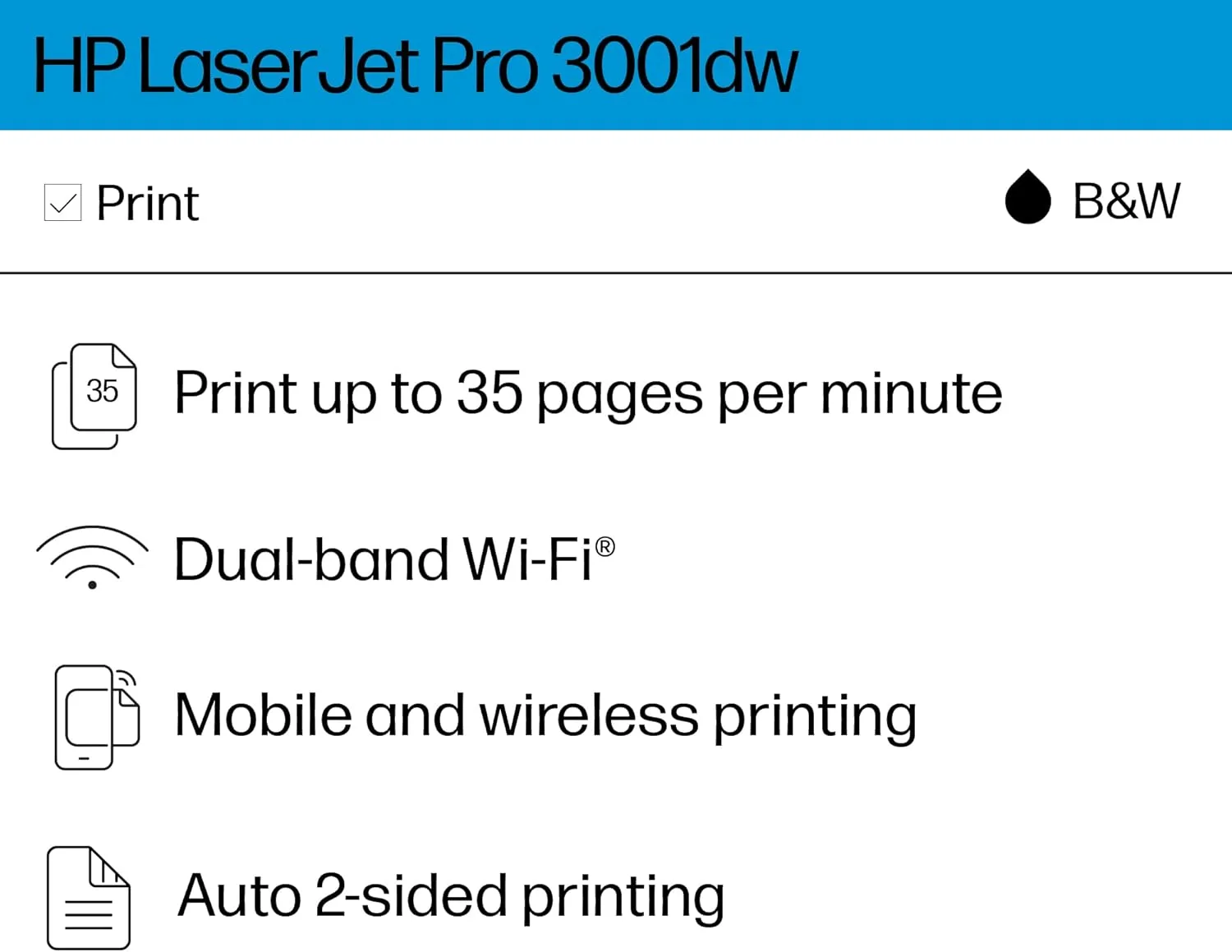 HP LaserJet Pro 3001dw Wireless Black & White Printer