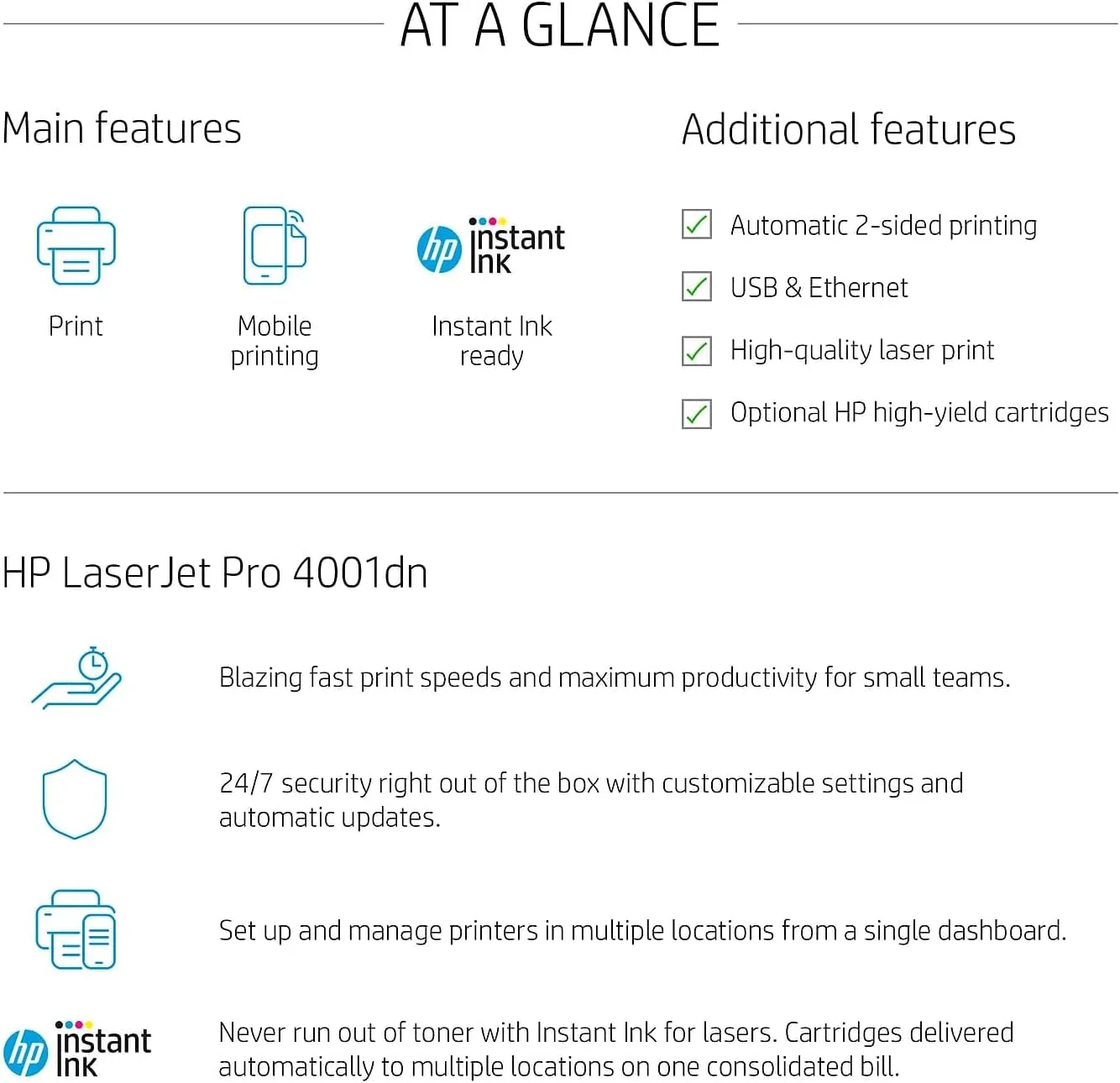 HP LaserJet Pro 4001dn Black & White Laser Printer