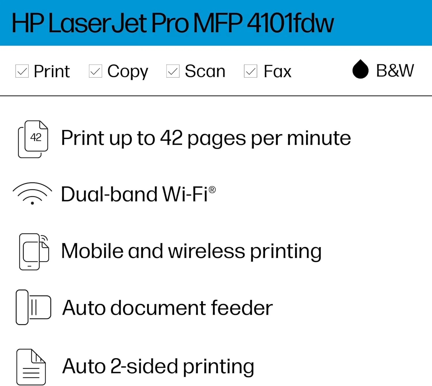 HP LaserJet Pro MFP 4101fdw Wireless Black & White All-in-One Laser Printer