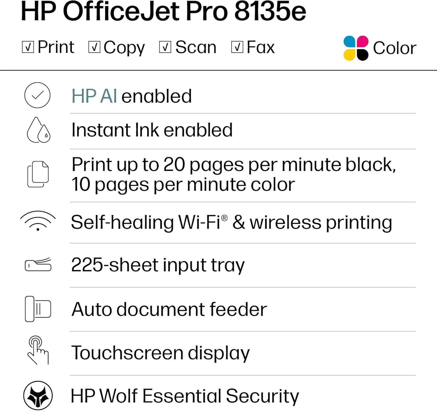 HP OfficeJet Pro 8135e Wireless All-in-One Color Inkjet Printer