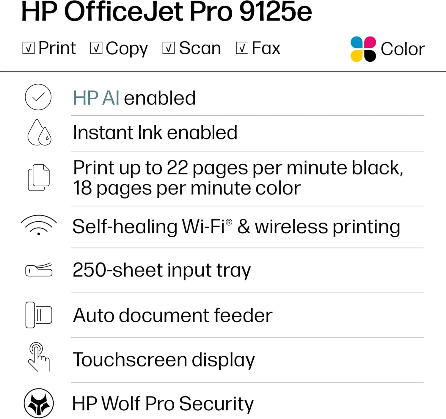 HP OfficeJet Pro 9125e Wireless All-in-One Color Inkjet Printer (403X0A#B1H)