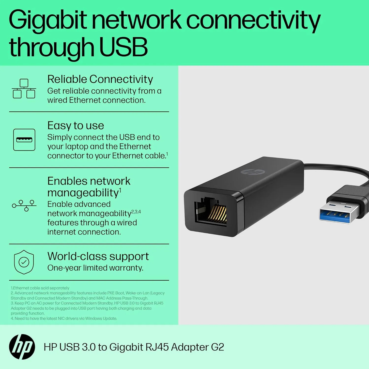 HP USB 3.0 to Gigabit RJ45 Adapter G2