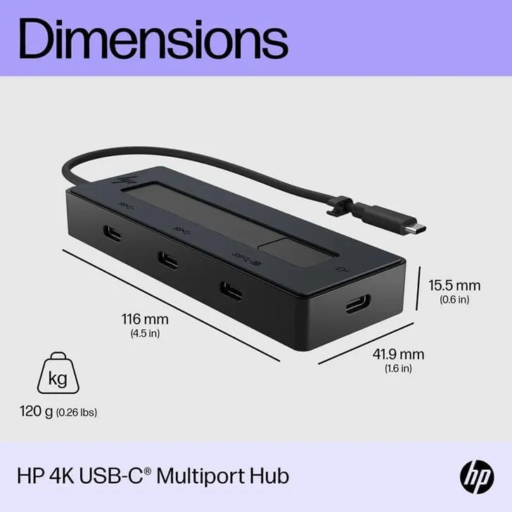 HP 4K USB-C Multiport Docking Station with 4 USB Ports & 65W PD