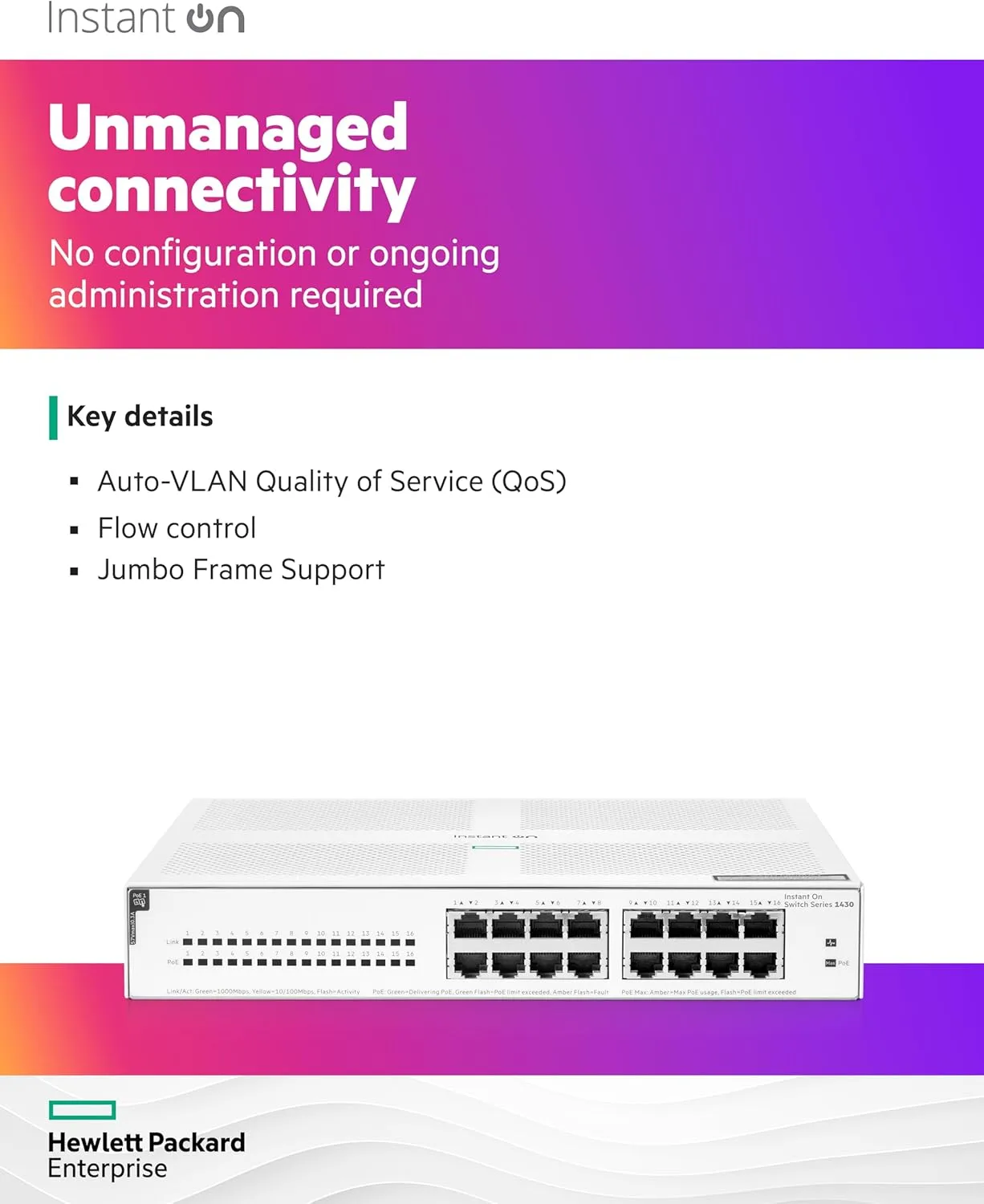 HPE Instant On 1430 Unmanaged Layer 2 Gigabit Ethernet Switch