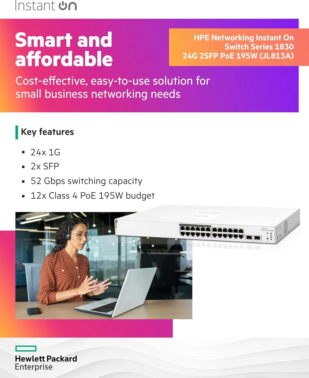 HPE Networking Instant On Switch Series 1830 Smart-Managed Layer 2 Gigabit Ethernet Switch