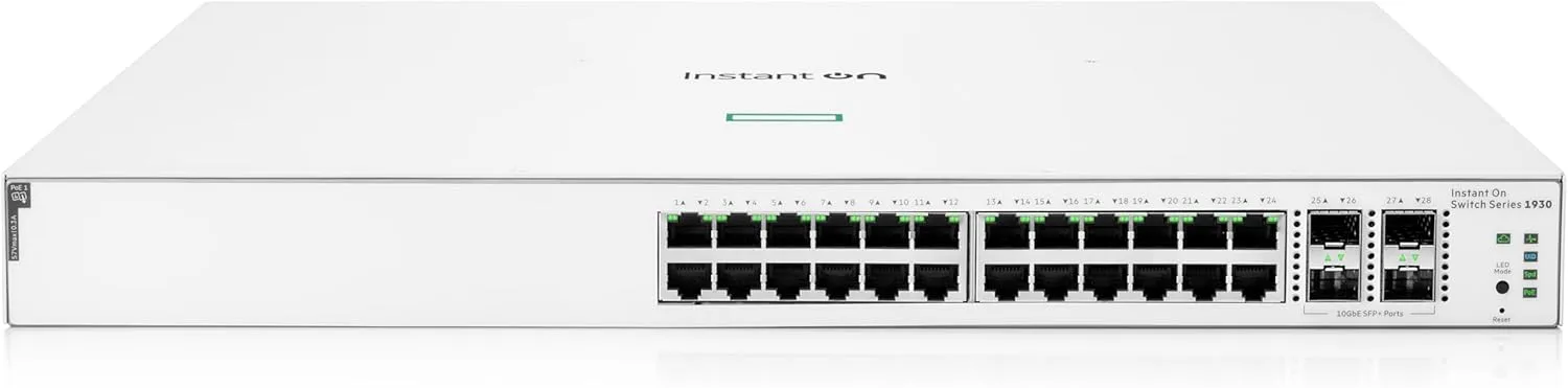 HPE Networking Instant On Switch Series 1930 24-Port Gb Smart-Managed Layer 2+ Ethernet Switch with PoE | 24x 1G | 4X SFP+ | 24x CL4 PoE 195W | US Cord (JL683B#ABA)