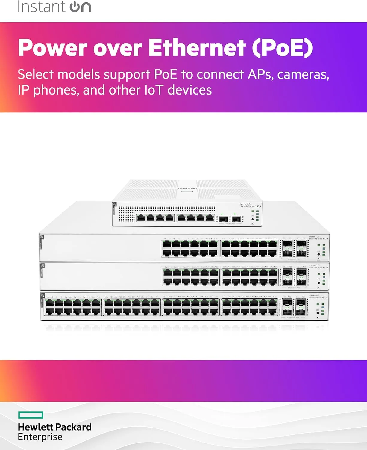 HPE Networking Instant On Switch Series 1930 24-Port Gb Smart-Managed Layer 2+ Ethernet Switch with PoE | 24x 1G | 4X SFP+ | 24x CL4 PoE 195W | US Cord (JL683B#ABA)