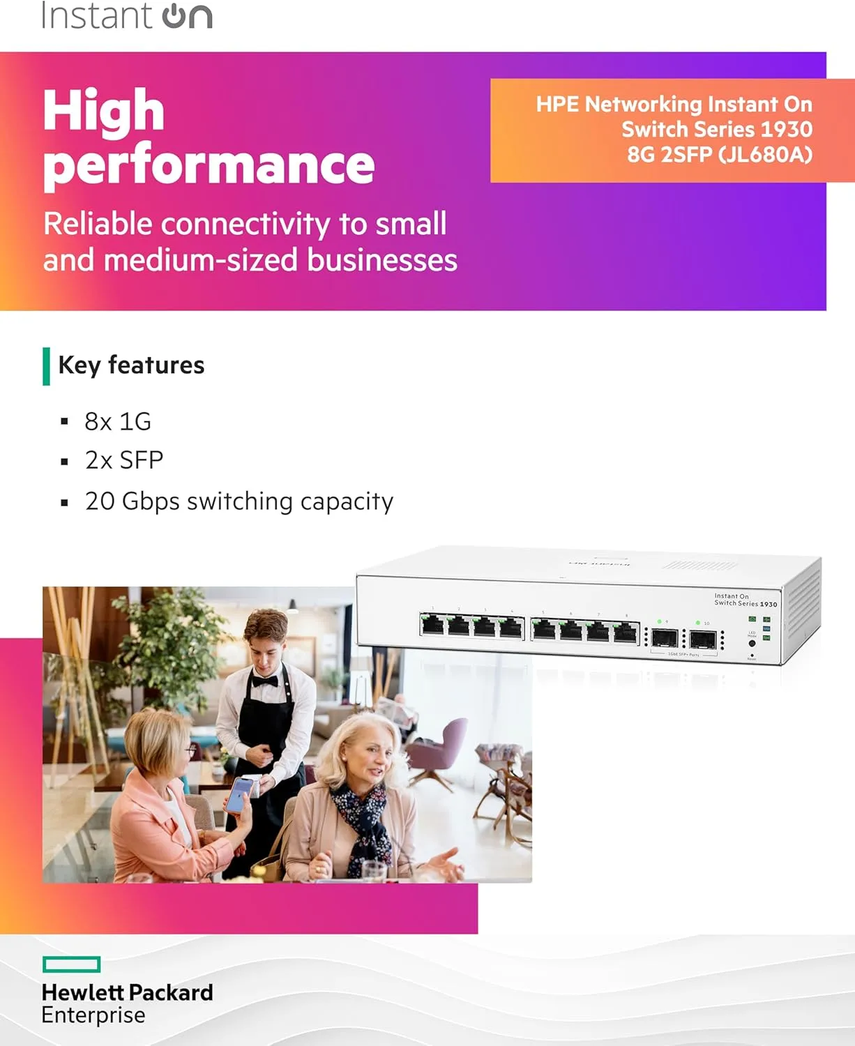 HPE Networking Instant On 1930 8-Port Gb Smart-Managed Layer 2+ Ethernet Switch (JL680A#ABA)