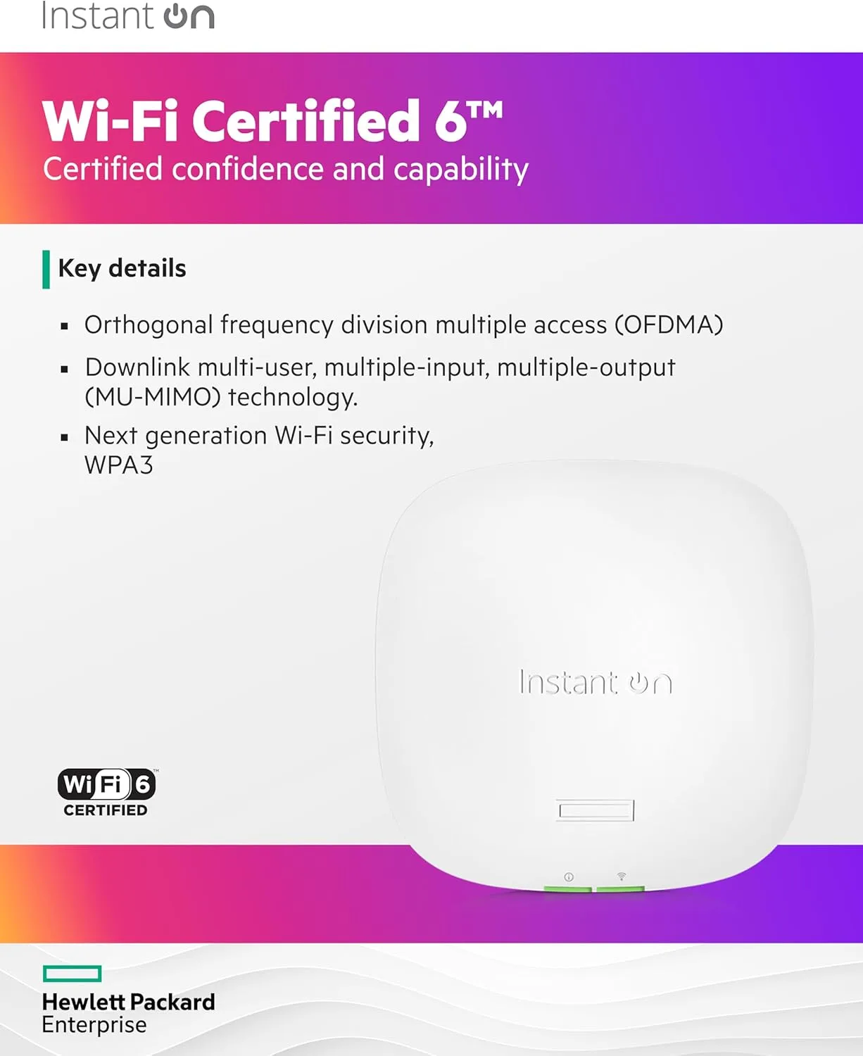 HPE Networking Instant On AP22 2x2 WiFi 6 Indoor Access Point (R6M49A)