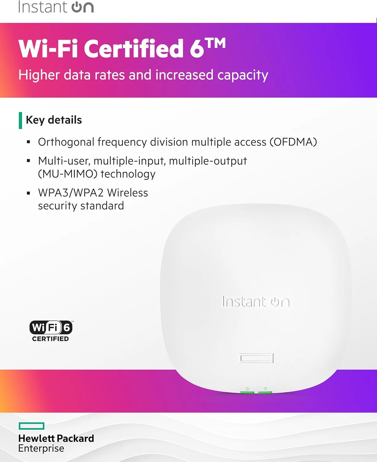 HPE Networking Instant On Access Point AP25 4x4 WiFi 6 Indoor Wireless Access Point