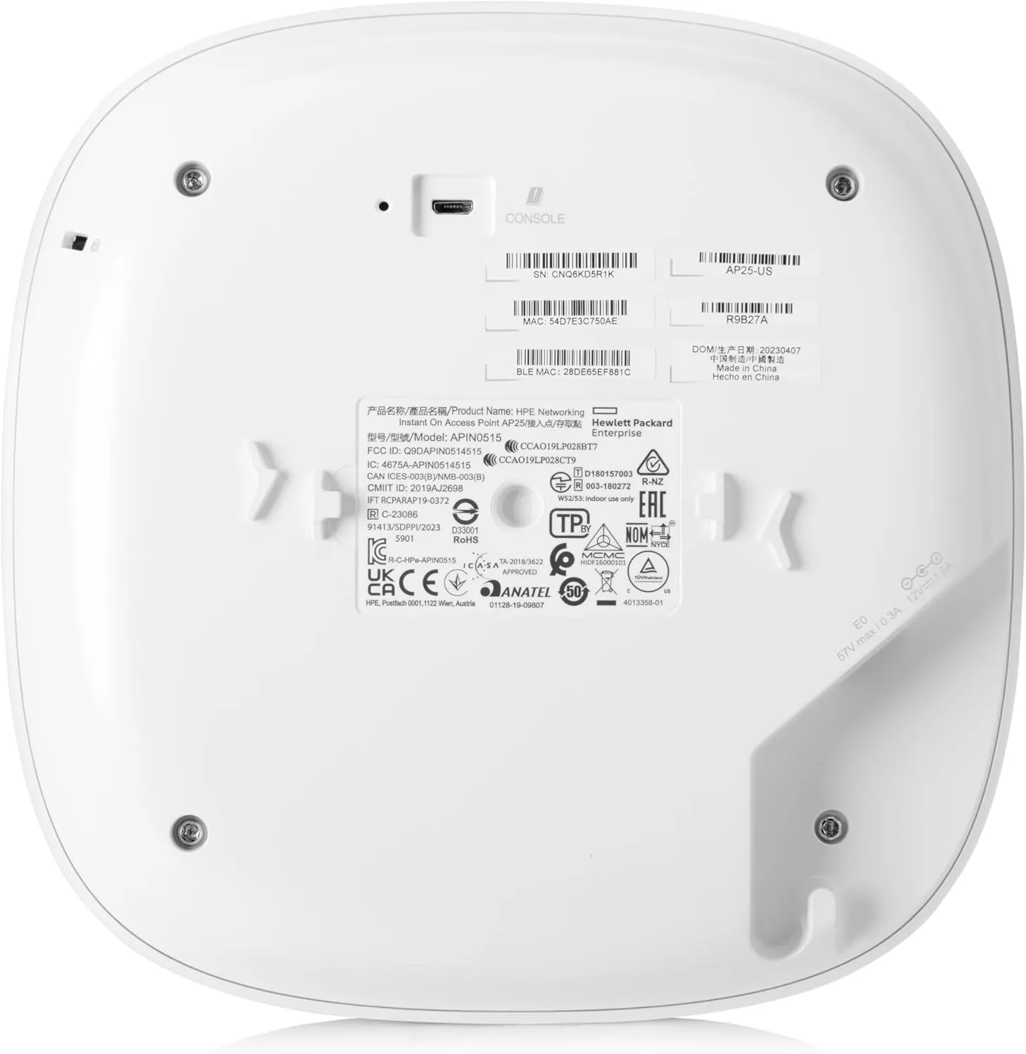 HPE Networking Instant On Access Point AP25 4x4 WiFi 6 Indoor Wireless Access Point